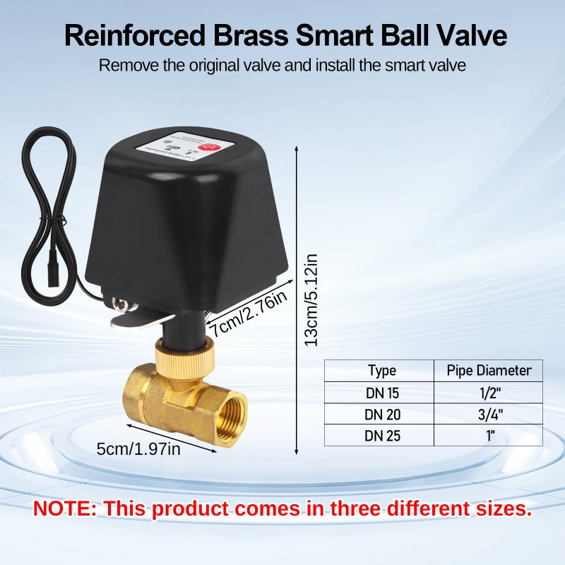 Owfeel صمام مياه ذكي واي فاي وبلوتوث من أوفيل، صمام كروي نحاسي DN15، صمامات إيقاف المياه بالتحكم عبر الواي فاي متوافقة مع أليكسا وجوجل وبرنامج التطبيقات iOS/Android، فقط 2.4GHZ واي فاي (1/2) - Image 2